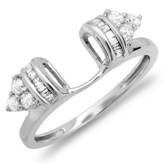 Dazzlingrock Collection 0.50 Carat (ctw) 14K Round Baguette Diamond Anniversary Ring Wedding Matching Band Guard 1/2 CT, White Gold, Size 9