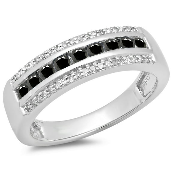 Dazzlingrock Collection 0.50 Carat (ctw) 14K Round Black & White Diamond Anniversary Wedding Band 1/2 CT, White Gold, Size 6