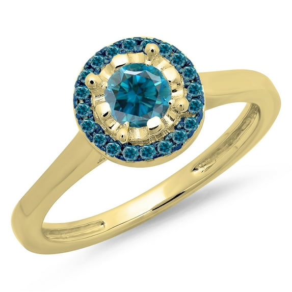 Dazzlingrock Collection 0.50 Carat (ctw) 14K Round Blue Diamond Bridal Halo Style Engagement Ring 1/2 CT, Yellow Gold, Size 7