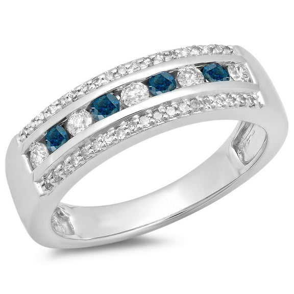 Dazzlingrock Collection 0.50 Carat (ctw) 14K Round Blue & White Diamond Anniversary Wedding Band 1/2 CT, White Gold, Size 9