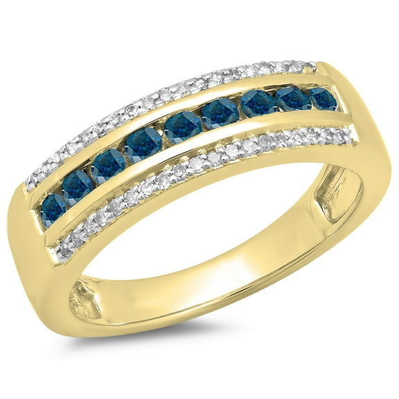 Dazzlingrock Collection 0.50 Carat (ctw) 14K Round Blue & White Diamond Anniversary Wedding Band 1/2 CT, Yellow Gold, Size 10