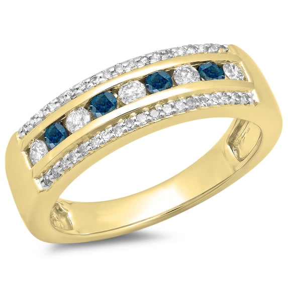 Dazzlingrock Collection 0.50 Carat (ctw) 14K Round Blue & White Diamond Anniversary Wedding Band 1/2 CT, Yellow Gold, Size 7