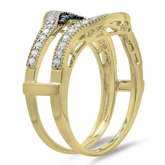 Dazzlingrock Collection 0.50 Carat (ctw) 14K Round Blue & White Diamond Wedding Guard Double Ring 1/2 CT, Yellow Gold, Size 6.5