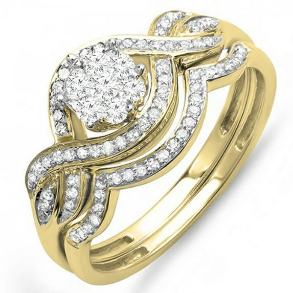 Dazzlingrock Collection 0.50 Carat (ctw) 14K Round Cut Diamond Bridal Cluster Engagement Ring Set 1/2 CT, Yellow Gold, Size 6