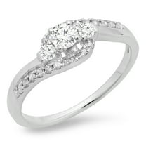Dazzlingrock Collection 0.50 Carat (ctw) 14K Round Cut Diamond Bypass Swirl 3 Stone Engagement Ring 1/2 CT, White Gold, Size 7