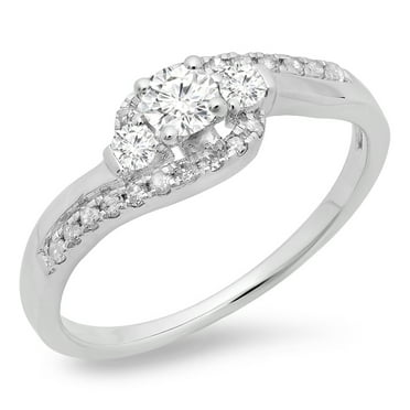Dazzlingrock Collection 0.50 Carat (ctw) 14K Round Cut Diamond Bypass Swirl 3 Stone Engagement Ring 1/2 CT, White Gold, Size 7