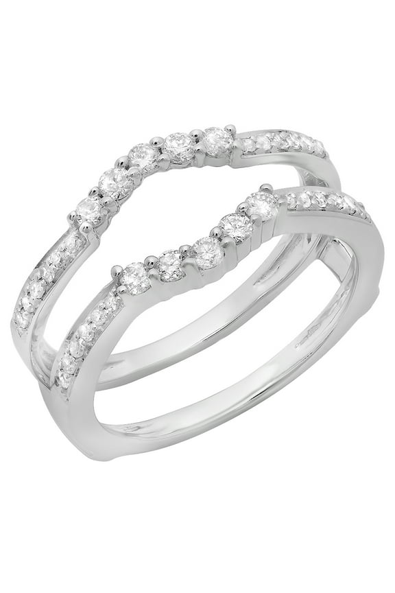 Collection 0.50 Carat (ctw) 14K Round Cut Diamond Wedding 5 Stone Enhancer Guard Ring 1/2 CT, White Gold, Size 6.5