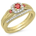 thumbnail image 1 of Dazzlingrock Collection 0.50 Carat (ctw) 14K Round Diamond And Red Ruby Bridal Engagement Ring Set 1/2 CT, Yellow Gold, Size 9, 1 of 1