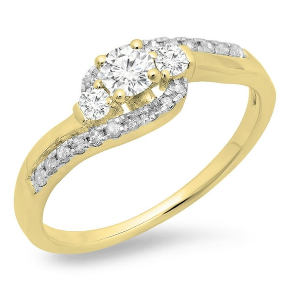Dazzlingrock Collection 0.50 Carat (ctw) 14K Round Diamond Bypass Swirl 3 Stone Engagement Ring 1/2 CT, Yellow Gold, Size 4
