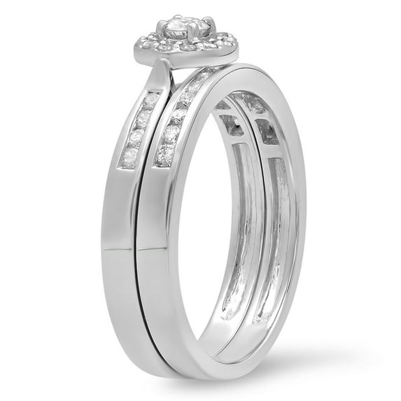 Dazzlingrock Collection 0.50 Carat (ctw) 14K Round Diamond Halo Style Bridal Engagement Ring Set 1/2 CT, White Gold, Size 5