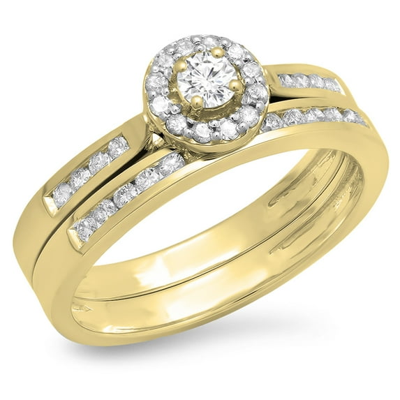 Dazzlingrock Collection 0.50 Carat (ctw) 14K Round Diamond Halo Style Bridal Engagement Ring Set 1/2 CT, Yellow Gold, Size 7
