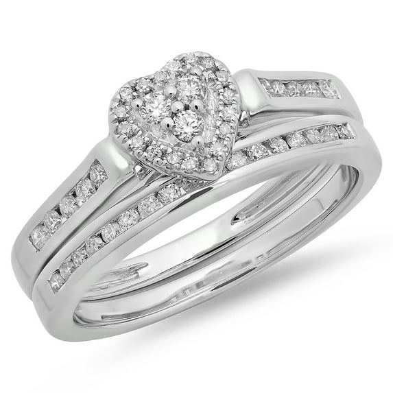 Dazzlingrock Collection 0.50 Carat (ctw) 14K Round Diamond Heart Shaped Bridal Engagement Ring Set 1/2 CT, White Gold, Size 7.5