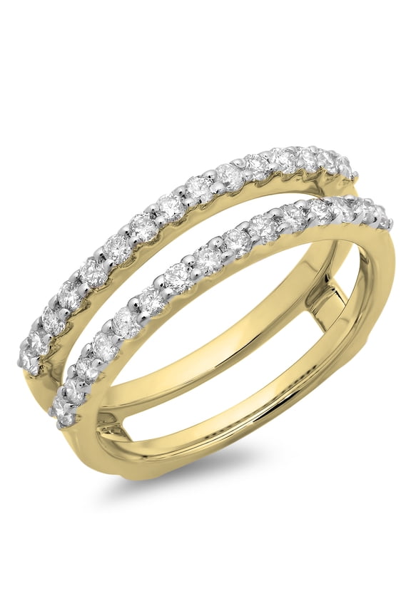 Collection 0.50 Carat (ctw) 14K Round Diamond Ladies Anniversary Guard Double Ring 1/2 CT, Yellow Gold, Size 6