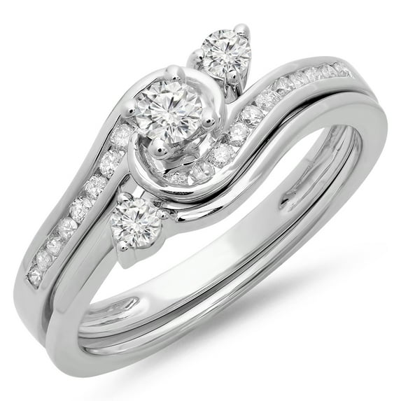 Dazzlingrock Collection 0.50 Carat (ctw) 14K Round Diamond Ladies Bridal Twisted Engagement Ring Set 1/2 CT, White Gold, Size 9