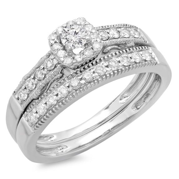 Dazzlingrock Collection 0.50 Carat (ctw) 14K Round Diamond Ladies Halo Engagement Bridal Ring Set 1/2 CT, White Gold, Size 8