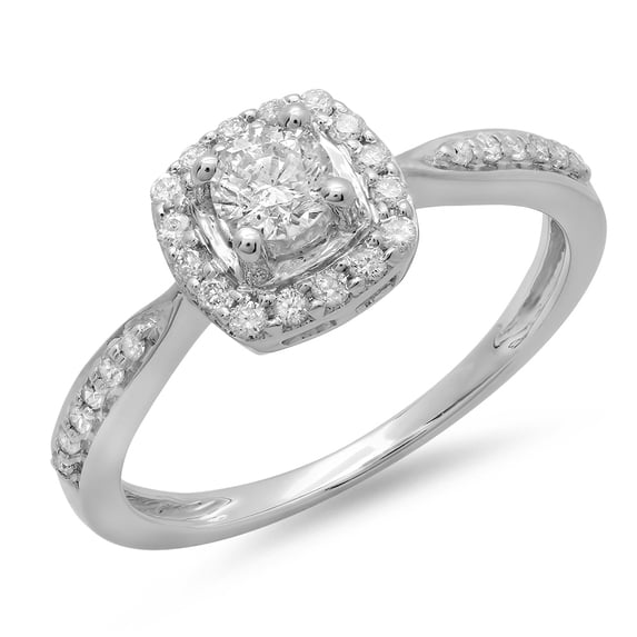 Dazzlingrock Collection 0.50 Carat (ctw) 14K Round Diamond Ladies Halo Style Bridal Engagement Ring 1/2 CT, White Gold, Size 8.5