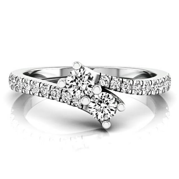 Dazzlingrock Collection 0.50 Carat (ctw) 14K Round Diamond Two Stone Bridal Engagement Ring 1/2 CT, White Gold, Size 6