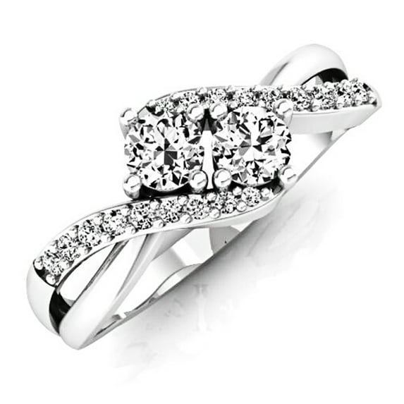 Dazzlingrock Collection 0.50 Carat (ctw) 14K Round Diamond Two Stone Bridal Engagement Ring 1/2 CT, White Gold, Size 8.5