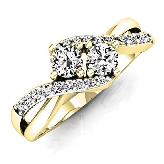 Dazzlingrock Collection 0.50 Carat (ctw) 14K Round Diamond Two Stone Bridal Engagement Ring 1/2 CT, Yellow Gold, Size 8