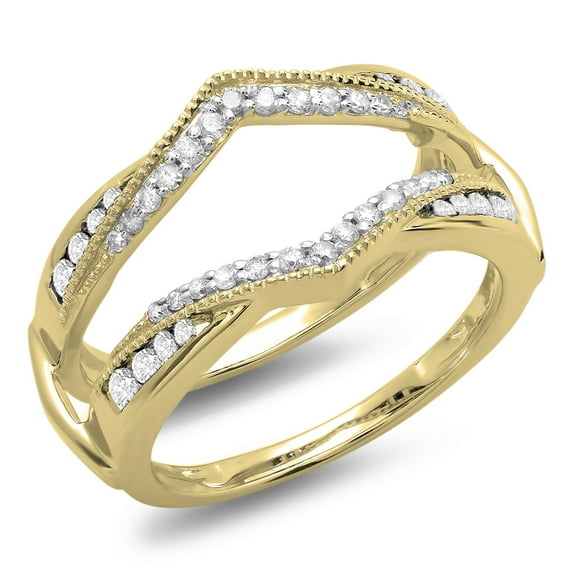Dazzlingrock Collection 0.50 Carat (ctw) 14K Round Diamond Wedding Band Enhancer Guard Double Ring 1/2 CT, Yellow Gold, Size 5