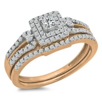 Dazzlingrock Collection 0.50 Carat (ctw) 14K Round & Princess Diamond Bridal Engagement Ring Set 1/2 CT, Rose Gold, Size 4