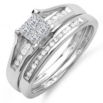 Dazzlingrock Collection 0.50 Carat (ctw) 14K Round & Princess Diamond Bridal Engagement Ring Set 1/2 CT, White Gold, Size 5.5