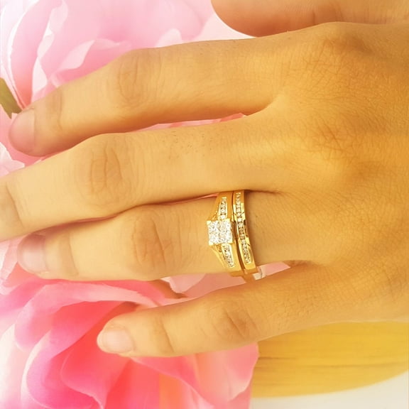 Dazzlingrock Collection 0.50 Carat (ctw) 14K Round & Princess Diamond Bridal Engagement Ring Set 1/2 CT, Yellow Gold, Size 6