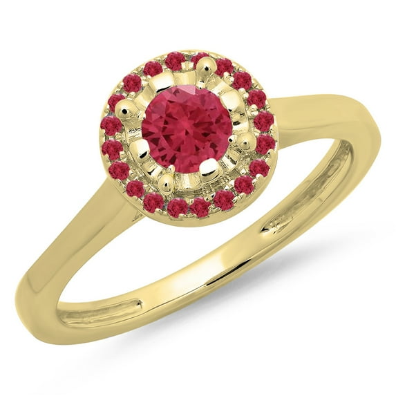 Dazzlingrock Collection 0.50 Carat (ctw) 14K Round Ruby Ladies Bridal Halo Style Engagement Ring 1/2 CT, Yellow Gold, Size 9