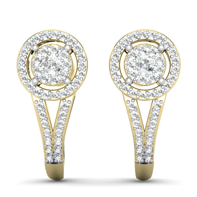 LADIES HOOPS EARRINGS 0.50CT ROUND DIAMOND 14K YELLOW GOLD LADIES HOOPS EARRINGS 0.50CT ROUND DIAMOND 14K YELLOW GOLD