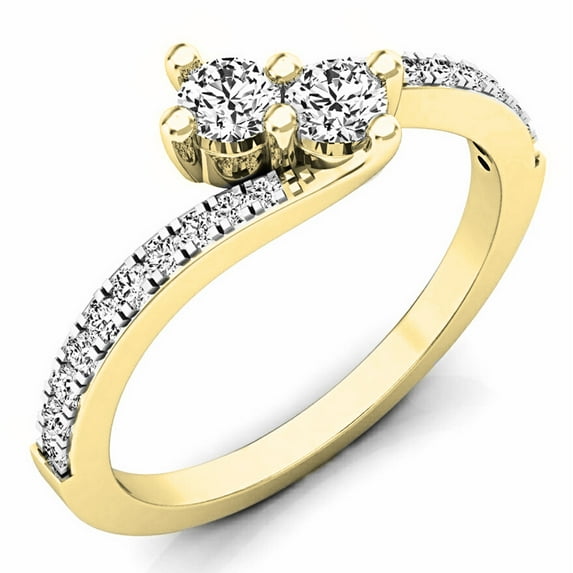 Dazzlingrock Collection 0.50 Carat (ctw) 14K Round White Diamond Two Stone Bridal Engagement Ring 1/2 CT, Yellow Gold, Size 6.5