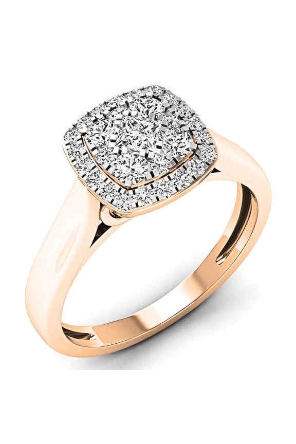 Collection 0.50 Carat (ctw) 14K White Diamond Ladies Cluster Engagement Ring 1/2 CT, Rose Gold, Size 7