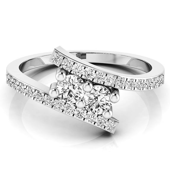 Dazzlingrock Collection 0.50 Carat (ctw) 14K White Diamond Ladies Two Stone Engagement Ring 1/2 CT, White Gold, Size 8