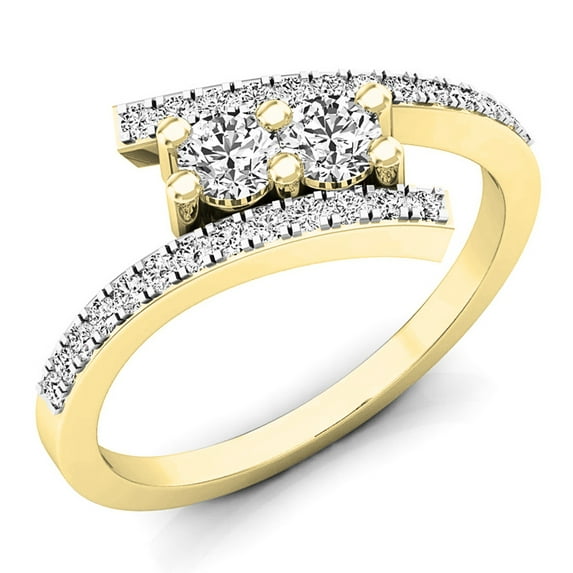 Dazzlingrock Collection 0.50 Carat (ctw) 14K White Diamond Ladies Two Stone Engagement Ring 1/2 CT, Yellow Gold, Size 6