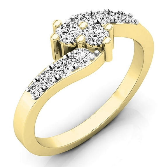 Dazzlingrock Collection 0.50 Carat (ctw) 14K White Diamond Ladies Two Stone Engagement Ring 1/2 CT, Yellow Gold, Size 9.5