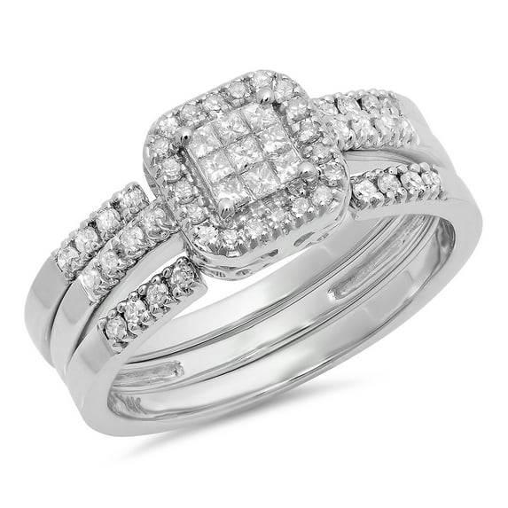 Dazzlingrock Collection 0.50 Carat (ctw) 14k Engagement Princess & Round Diamond Invisible Set Engagement Bridal Ring Set 1/2 Ct, White Gold, Size 8