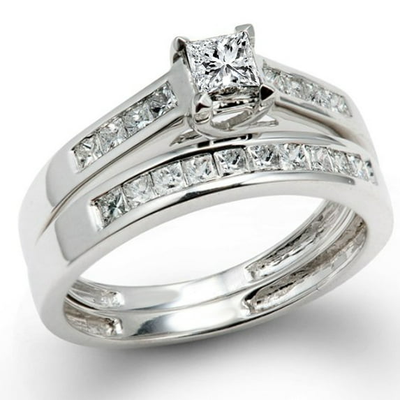 Dazzlingrock Collection 0.50 Carat (ctw) 14k Princess Diamond Ladies Bridal Ring Engagement Set 1/2 CT, White Gold, Size 7