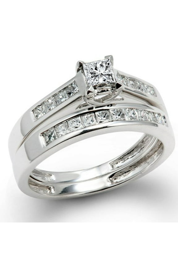 Collection 0.50 Carat (ctw) 14k Princess Diamond Ladies Bridal Ring Engagement Set 1/2 CT, White Gold, Size 7