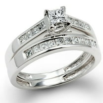 Dazzlingrock Collection 0.50 Carat (ctw) 14k Princess Diamond Ladies Bridal Ring Engagement Set 1/2 CT, White Gold, Size 9