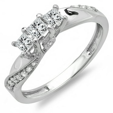 Dazzlingrock Collection 0.50 Carat (ctw) 14k Princess and Round Diamond Ladies 3 Stone Swirl Engagement Bridal Ring 1/2 CT, White Gold, Size 7.5