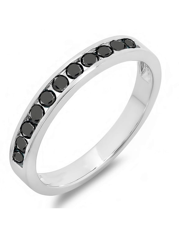 Collection 0.50 Carat (ctw) 14k Round Black Diamond Ladies Anniversary Wedding Stackable Band, White Gold, Size 8.5