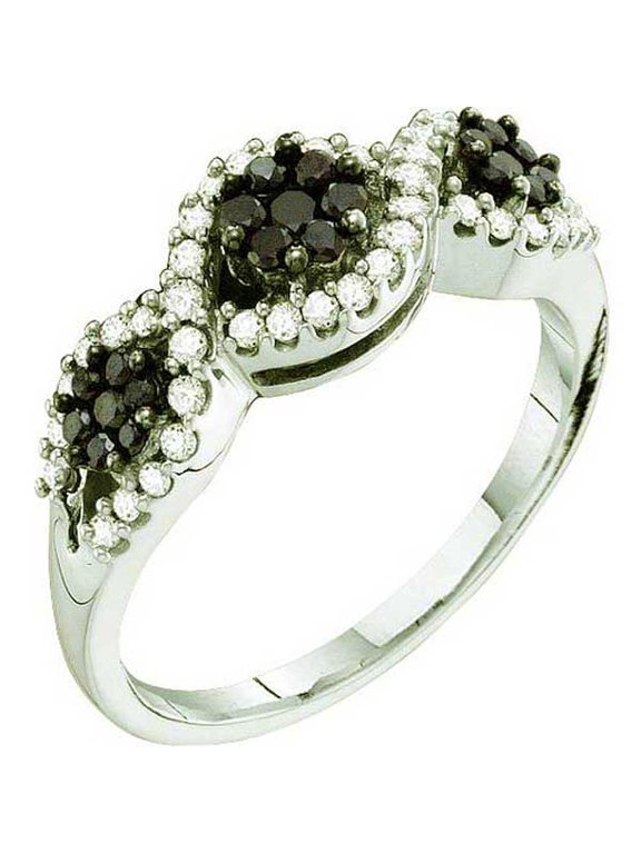 Collection 0.50 Carat (ctw) 14k Round Black & White Diamond Ladies Right Hand Cluster Flower Band, White Gold