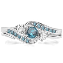 Dazzlingrock Collection 0.50 Carat (ctw) 14k Round Blue & White Diamond Swirl Bridal Engagement Ring Set, White Gold, Size 5.5