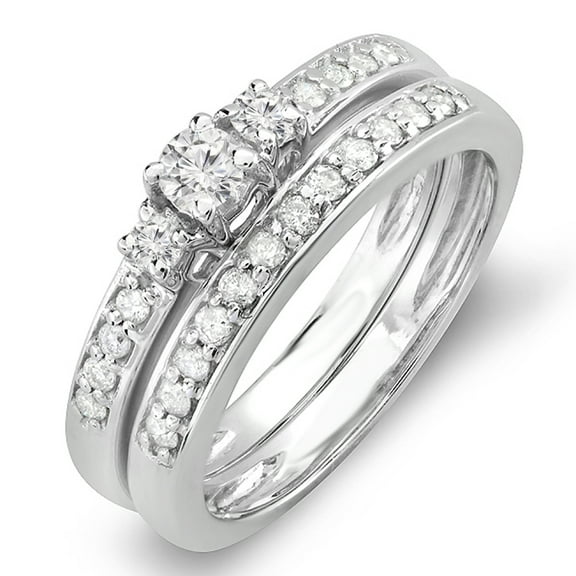 Dazzlingrock Collection 0.50 Carat (ctw) 14k Round Diamond 3 stone Engagement Bridal Ring Set 1/2 CT, White Gold, Size 9