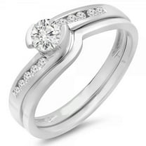 Dazzlingrock Collection 0.50 Carat (ctw) 14k Round Diamond Ladies Bridal Engagement Ring Set Matching Band 1/2 CT, White Gold, Size 8