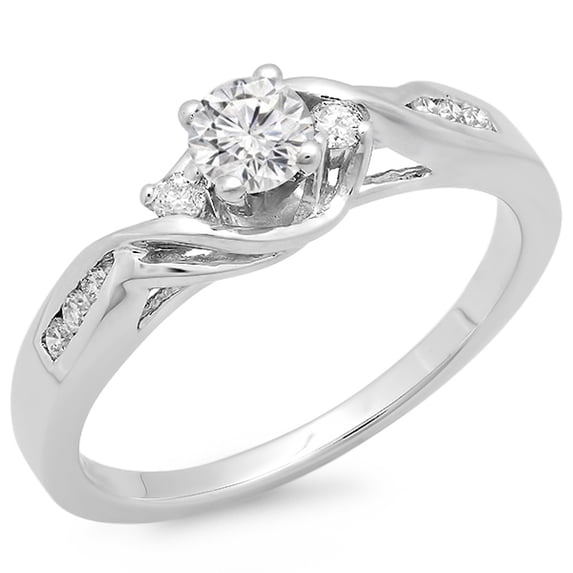 Dazzlingrock Collection 0.50 Carat (ctw) 14k Round Diamond Ladies Crossover Swirl 3 Stone Bridal Engagement Ring 1/2 CT, White Gold, Size 9