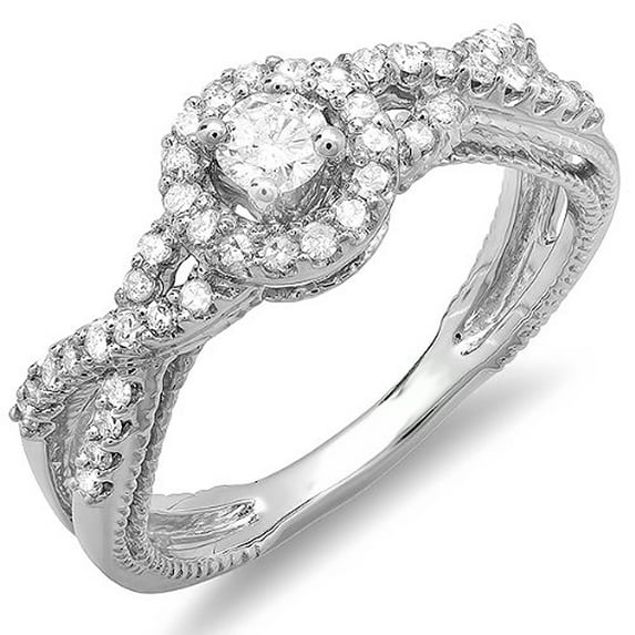 Dazzlingrock Collection 0.50 Carat (ctw) 14k Round Diamond Ladies Engagement Halo Style Swirl Split Shank Bridal Ring 1/2 CT, White Gold, Size 7