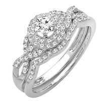 Dazzlingrock Collection 0.50 Carat (ctw) 14k Round Diamond Ladies Halo Style Bridal Engagement Ring Matching Band Wedding Set 1/2 CT, White Gold, Size 7.5