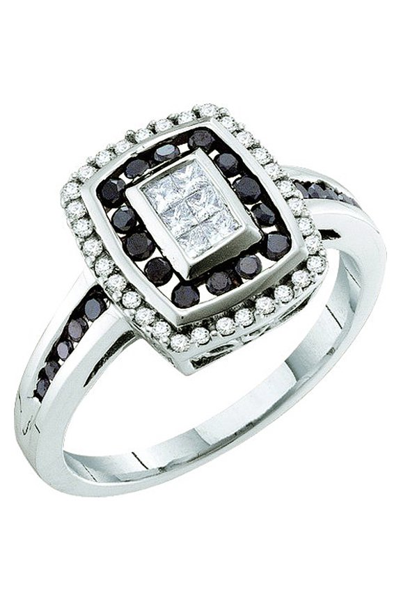 Collection 0.50 Carat (ctw) 14k Round & Princess Black & White Diamond Ladies Right Hand Invisible Ring, White Gold
