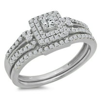 Dazzlingrock Collection 0.50 Carat (ctw) 14k Round & Princess Diamond Ladies Bridal Engagement Ring Matching Band Set 1/2 CT, White Gold, Size 7