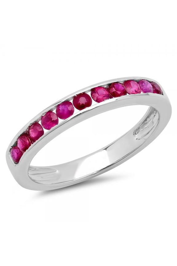 Collection 0.50 Carat (ctw) 14k Round Red Ruby Anniversary Wedding Stackable Ring Band, White Gold, Size 7.5